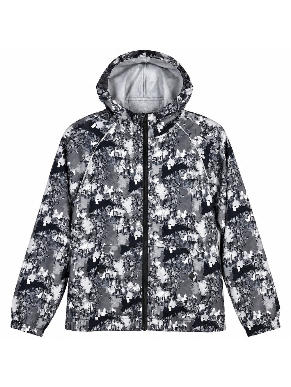 Hunter Womens XL 16 Rain Jacket Hooded Windbreaker Abstract Print Black Gray